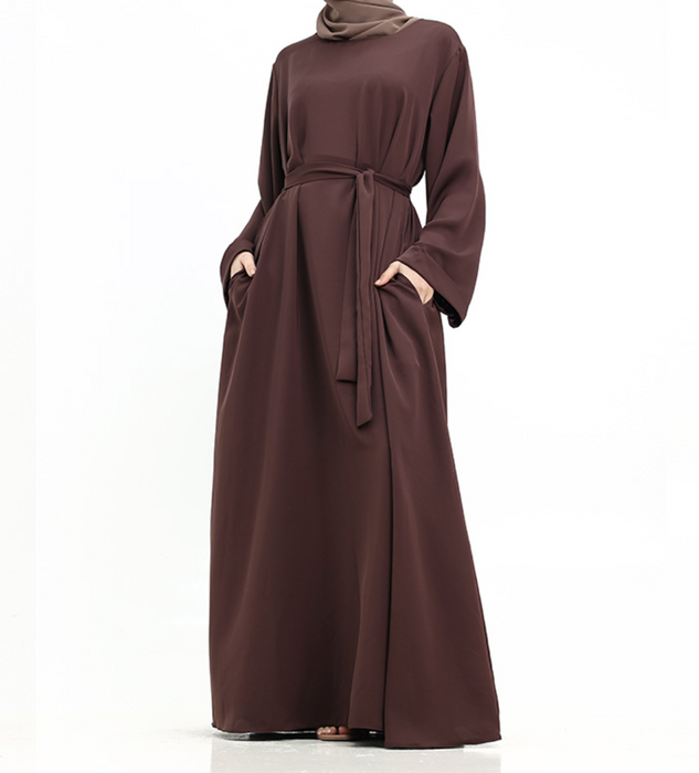 Cuff Plain Abaya Brown