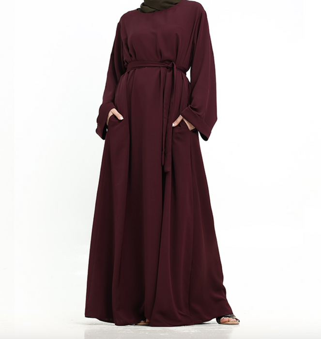 Cuff Plain Abaya Plum