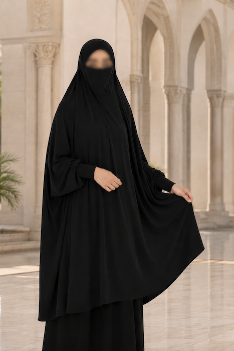 Yusra: Niqab Hijab With Sleeve Black (7XL)