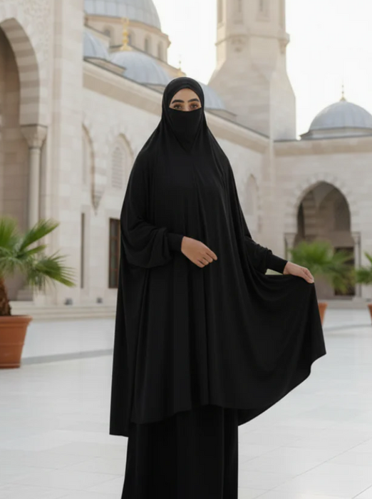 Yusra : Lycra Niqab Hijab With Sleeve Black (7XL)