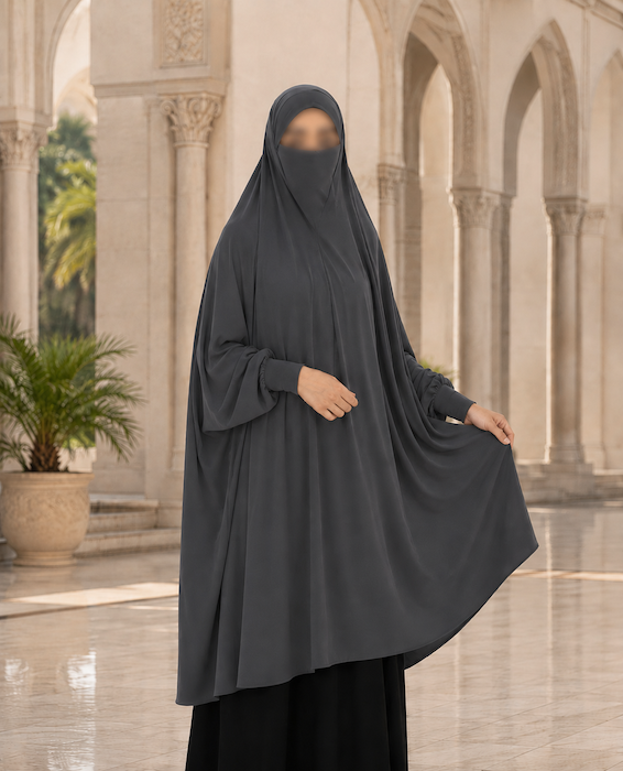 Yusra: Niqab Hijab With Sleeve D.Grey (7XL)