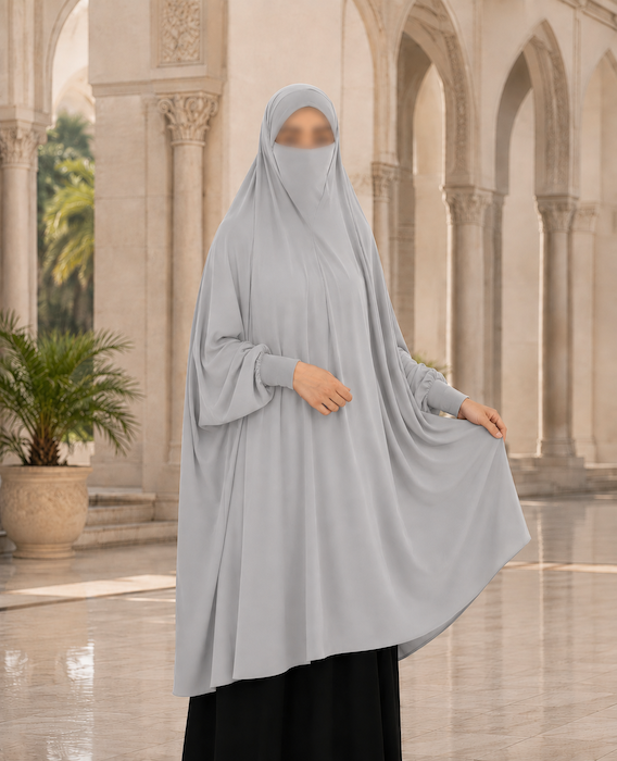 Yusra: Niqab Hijab With Sleeve L.Grey (7XL)