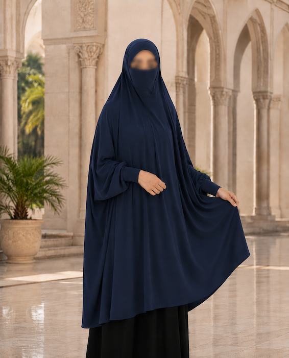 Yusra: Niqab Hijab With Sleeve Navy (7XL)