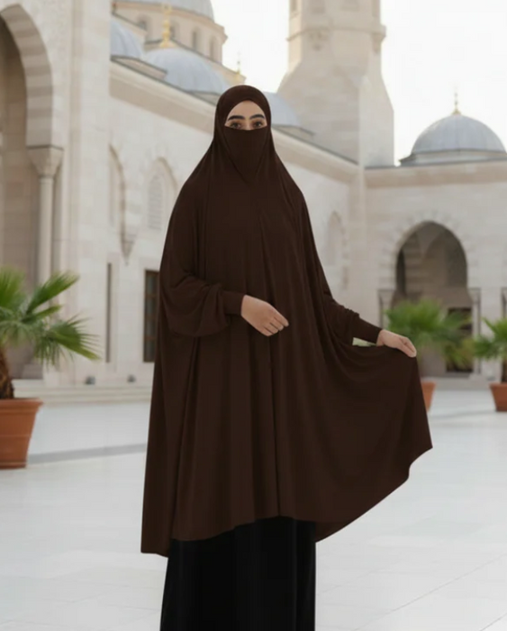 Yusra: Lycra Niqab Hijab With Sleeve Brown (7XL)