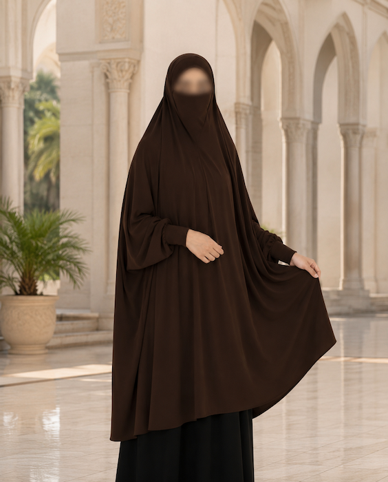Yusra: Niqab Hijab With Sleeve Dark Brown (7XL)