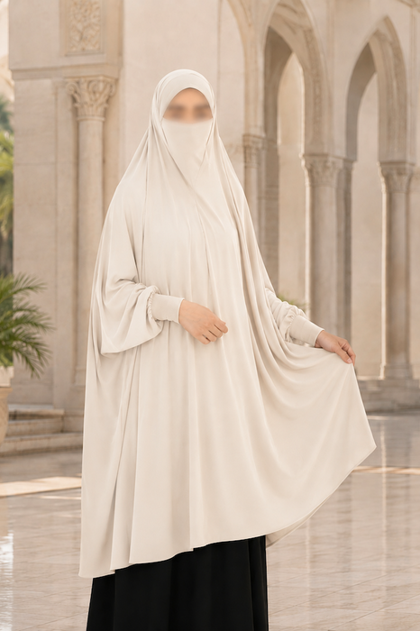 Yusra: Niqab Hijab With Sleeve Cream (7XL)