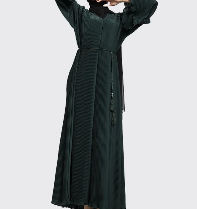 Pleated Abaya Forest Green