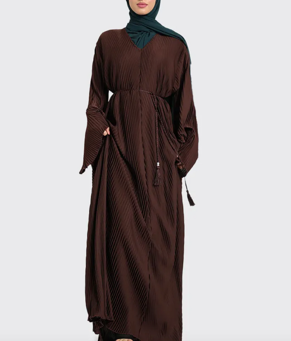 Pleated Abaya Chocolate Brown