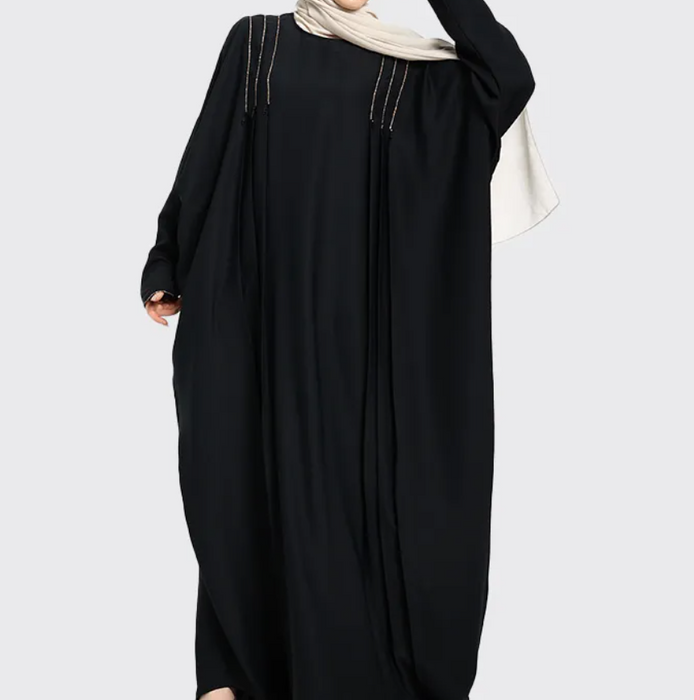 Habiba Batwing Abaya Black With Silver