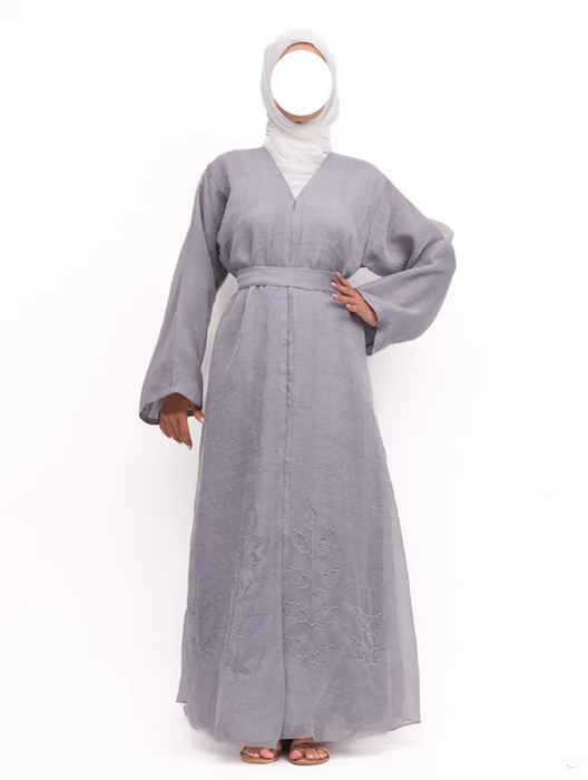 Organza Kimono Abaya Grey