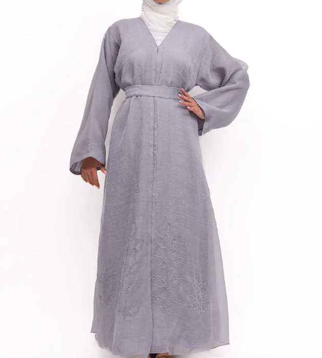 Organza Kimono Abaya Grey
