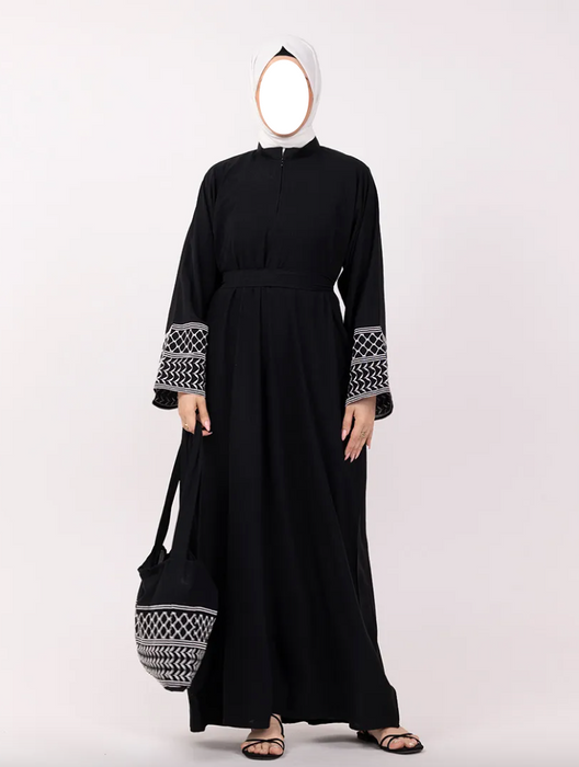Keffiyeh Abaya with Bag - Black