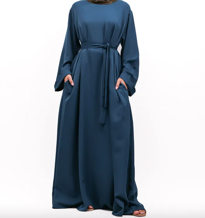 Cuff Plain Abaya Petrol Blue