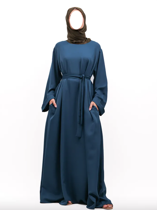 Cuff Plain Abaya Petrol Blue