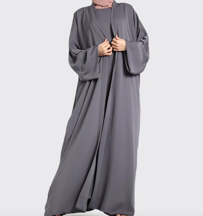 2 Piece Simple Abaya Grey
