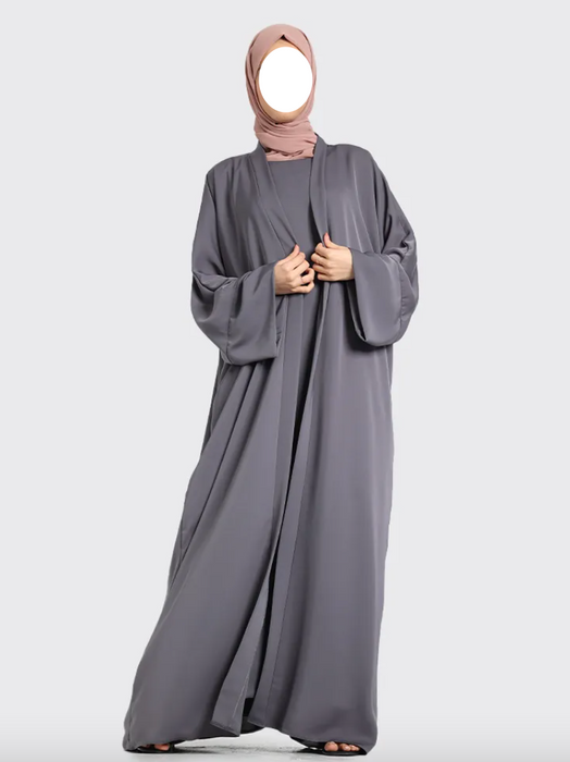 2 Piece Simple Abaya Grey