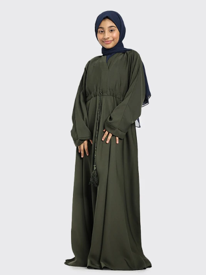 Children Flared Tassel Abaya Khaki
