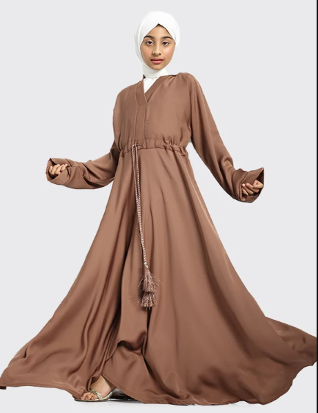 Children Flared Tassel Abaya Mocha