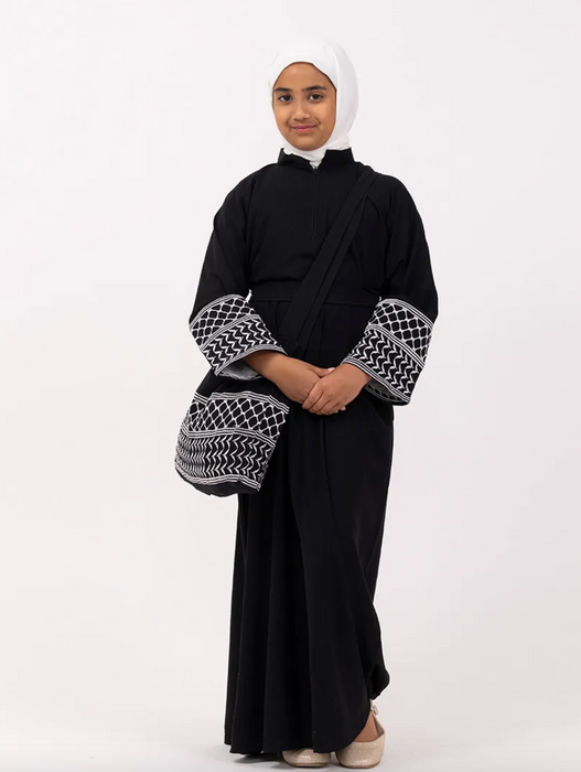 Children Keffiyeh Abaya with Bag - Black