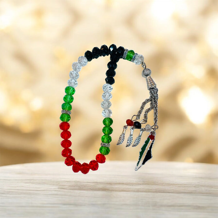 Tasbeeh : 33 Crystal Bead Palestine Flag