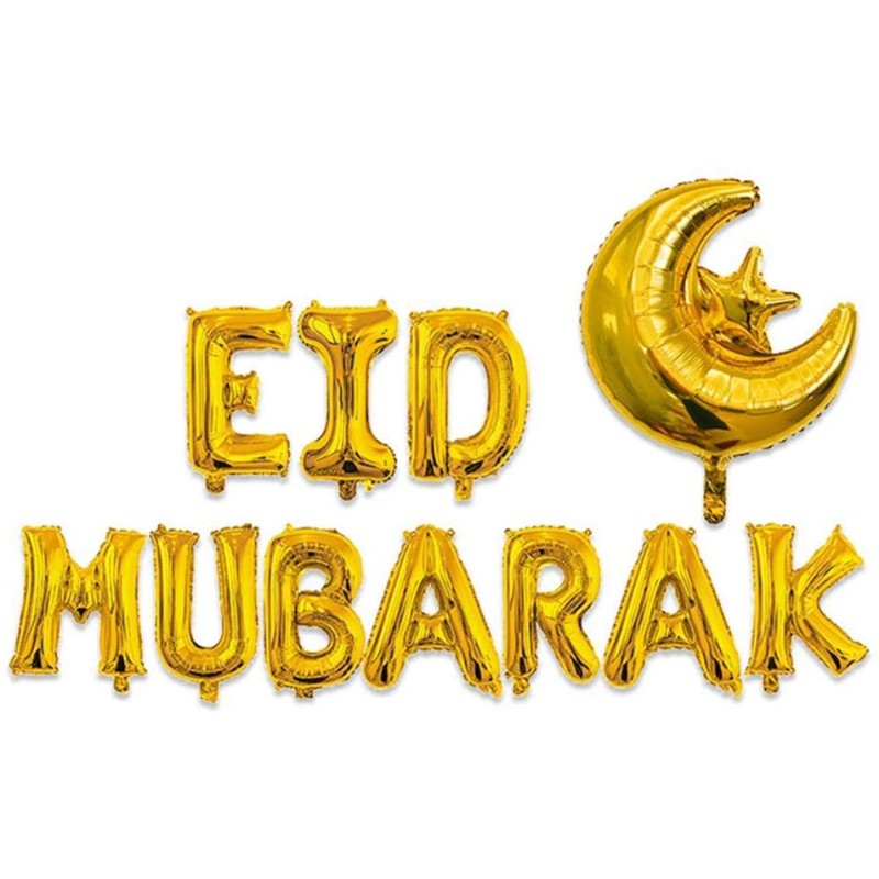 Eid Mubarak Moon And Star Foil Balloons Gold