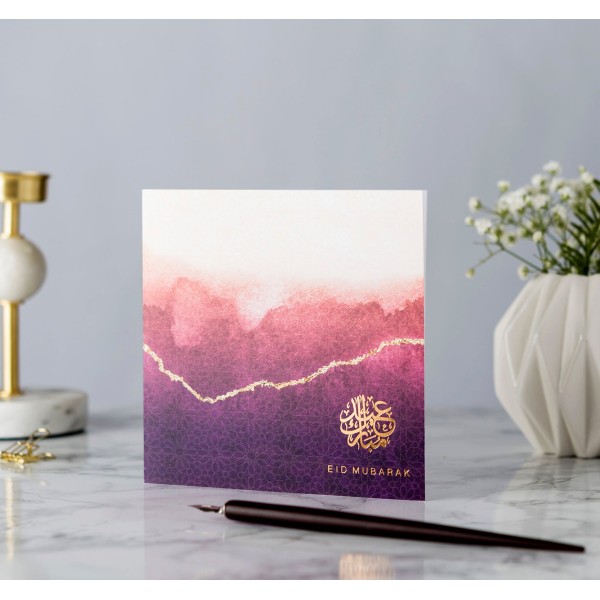 Card - Eid Mubarak Ombre Gold Foiled - Burgundy (RC14)