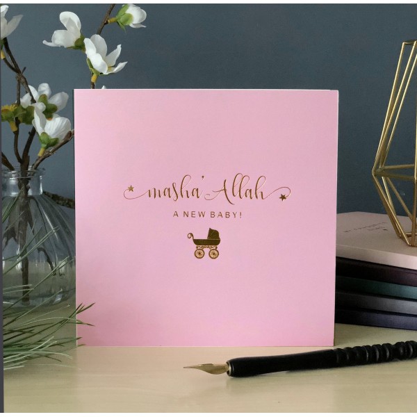 Masha'Allah, A New Baby! Gold Foiled Card - Blush Pink (RC19)