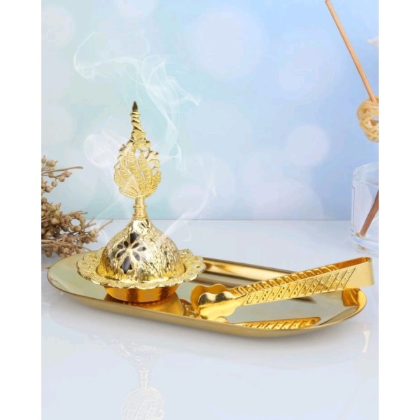 Bakhoor Burner - Small Gold Set with Tray
