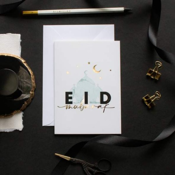 Card: A6 Gold Foiled White Eid Mubarak Greeting Cards