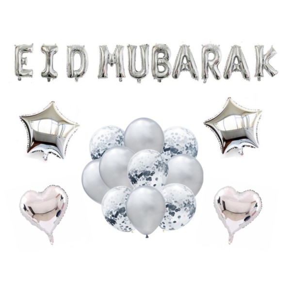 EID Mubarak Foil Balloons - Silver