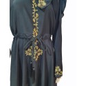Gold Embroidery Abaya with String (Black)