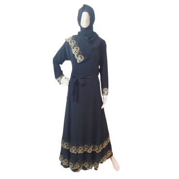 Georgette Gold Lace Layered Abaya