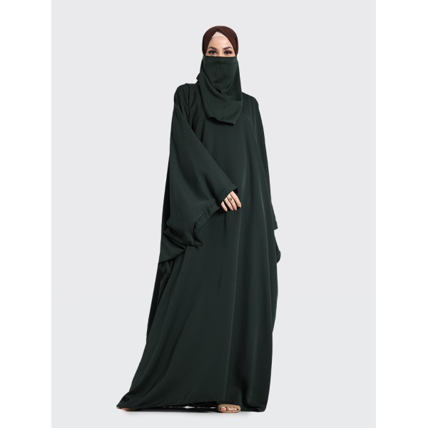 Farasha Batwing with Niqab - Forest Green
