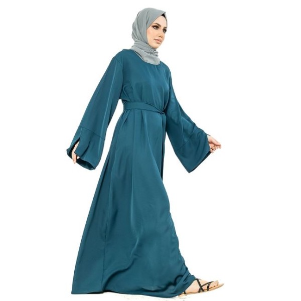 Split Cuff Plain Abaya Teal