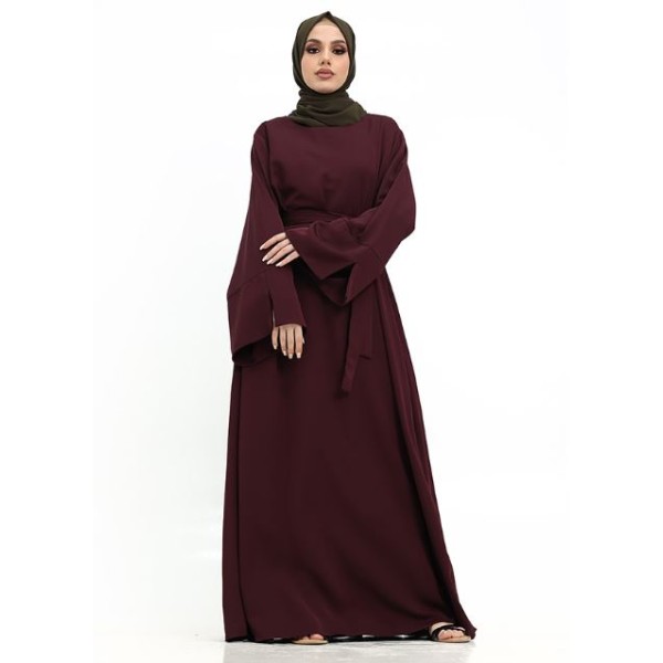 Split Cuff Plain Abaya Plum