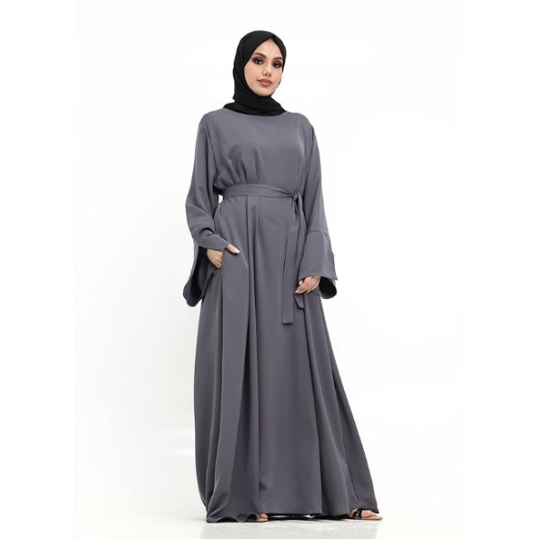 Split Cuff Plain Abaya Grey