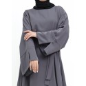 Split Cuff Plain Abaya Grey