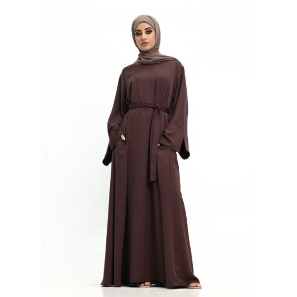 Split Cuff Plain Abaya Brown