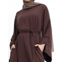 Split Cuff Plain Abaya Brown