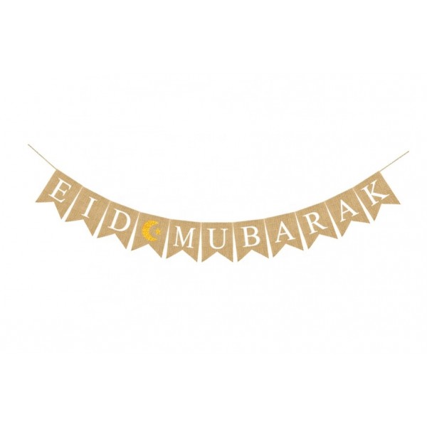 Eid Mubarak Banner Burlap with Star (in 1 part)